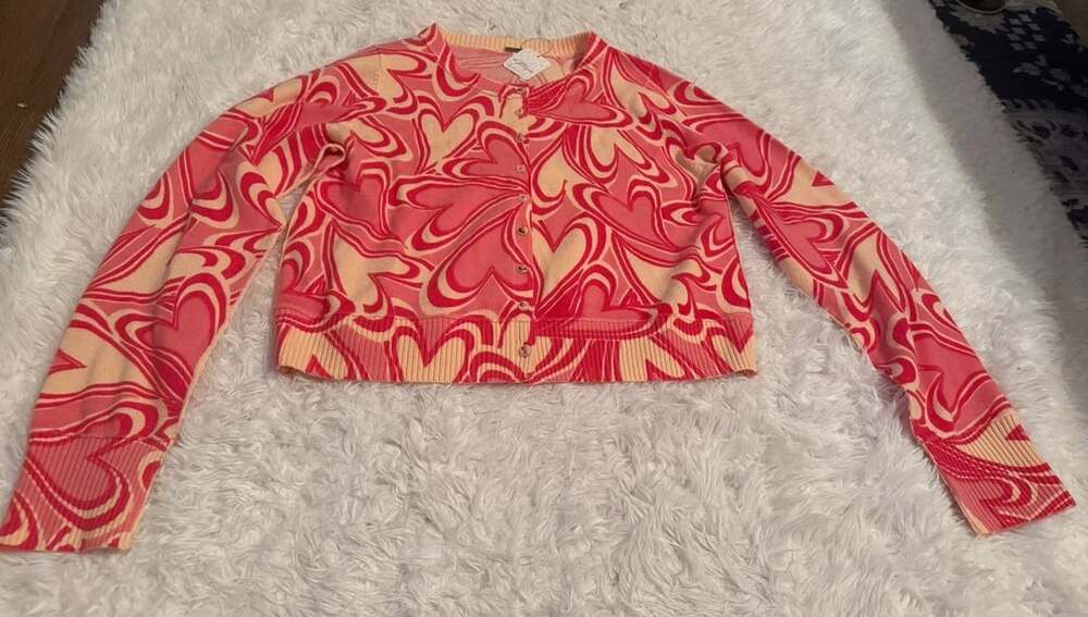 Free People Red Hearts Combo Cardigan Size M Red Cashmere Blend